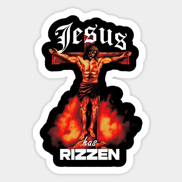 Jesus Has RIZZen Meme Buff Jesus Funny Graphic Design Sticker by PW Design & Creative